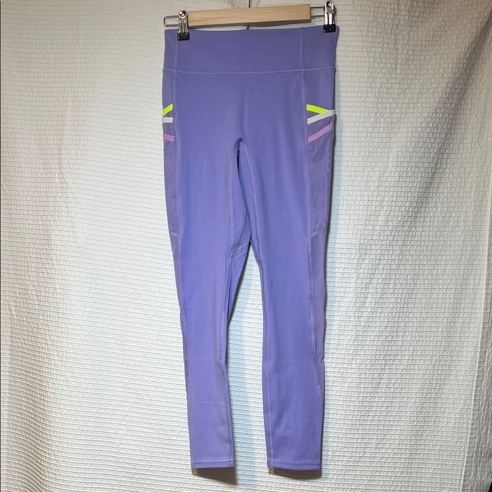 Fabletics Lavender Leggings with Neon Accents